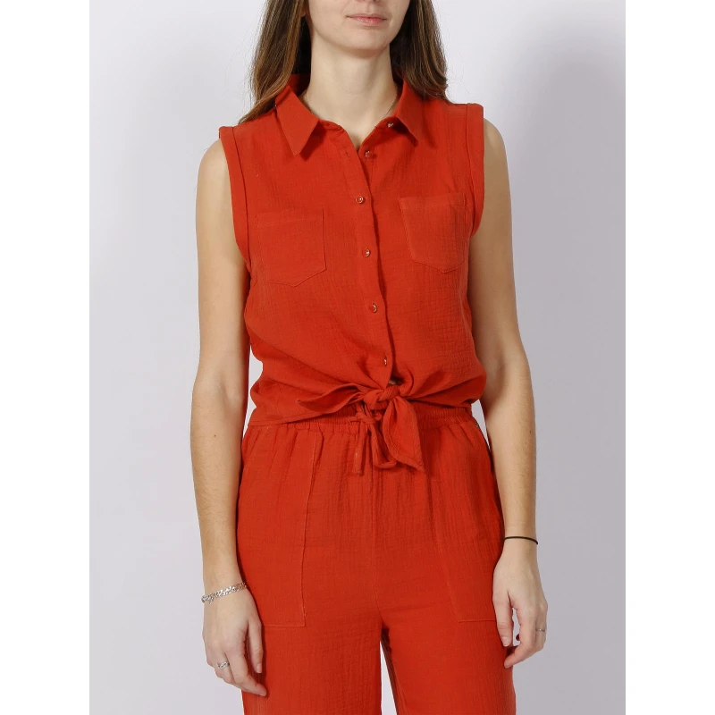 Chemise Sans Manche à Noeud Martine Orange Femme - Deeluxe 3 Chemise Sans Manche à Noeud Martine Orange Femme - Deeluxe