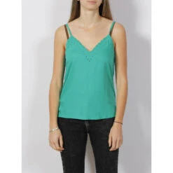 Débardeur Col V Bord Ajouré Bella Vert Femme - Teddy Smith