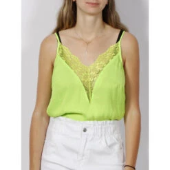 Débardeur Col V Dentelle Opam Vert Femme - Morgan