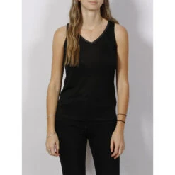 SUN VALLEY Débardeur Col V Pailleté Jizdra Noir Femme - Sunvalley