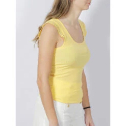 Débardeur Côtelé Manches Maille Jaune Femme - Salsa -Vero Vetements Magasin debardeur cotele manches maille jaune femme salsa 2