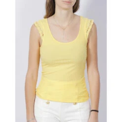 Débardeur Côtelé Manches Maille Jaune Femme - Salsa