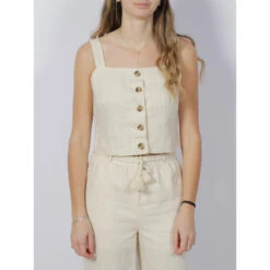 Débardeur Crop Pailleté Ryle Beige Femme - Vero Moda