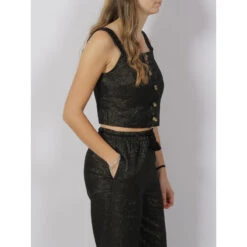 Débardeur Crop Pailleté Ryle Noir Vert Femme - Vero Moda -Vero Vetements Magasin debardeur crop paillete ryle noir vert femme vero moda 2