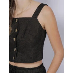 Débardeur Crop Pailleté Ryle Noir Vert Femme - Vero Moda -Vero Vetements Magasin debardeur crop paillete ryle noir vert femme vero moda 3