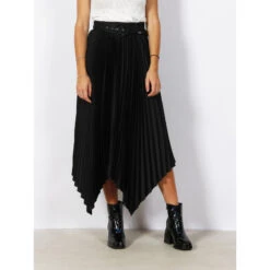 Jupe Plissée Asymétique Gaia Ceinture Noir Femme - Guess