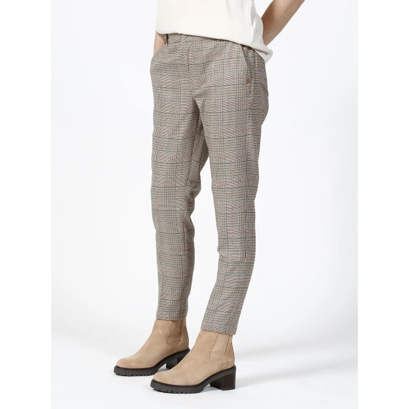 Pantalon Chino à Carreaux Beige Femme - Salsa 5 Pantalon Chino à Carreaux Beige Femme - Salsa – Image 3