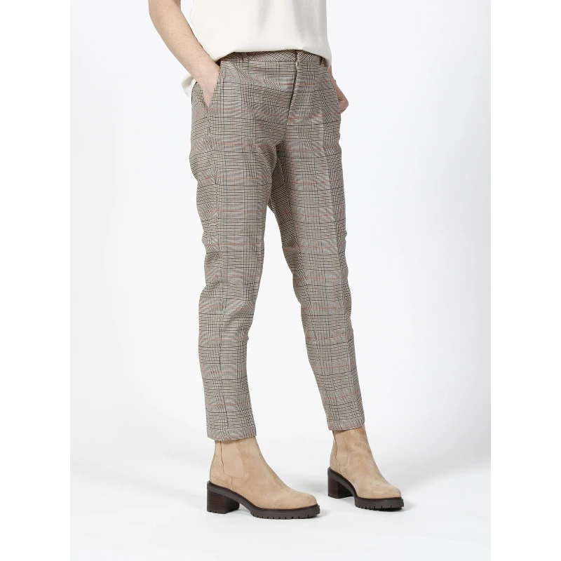 Pantalon Chino à Carreaux Beige Femme - Salsa 3 Pantalon Chino à Carreaux Beige Femme - Salsa