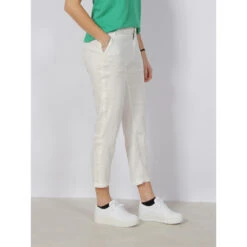 Pantalon Chino Slim En Lin Blanc Femme - Salsa -Vero Vetements Magasin pantalon chino slim en lin blanc femme salsa 2