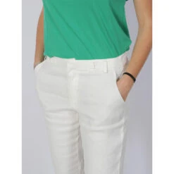 Pantalon Chino Slim En Lin Blanc Femme - Salsa -Vero Vetements Magasin pantalon chino slim en lin blanc femme salsa 3