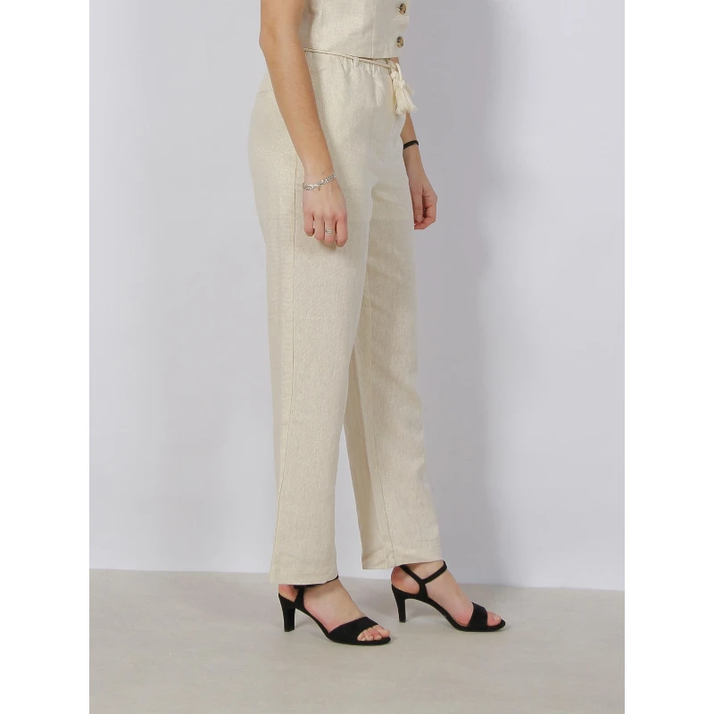 Pantalon Lin Large Pailleté Ryle Beige Femme - Vero Moda 5 Pantalon Lin Large Pailleté Ryle Beige Femme - Vero Moda – Image 3
