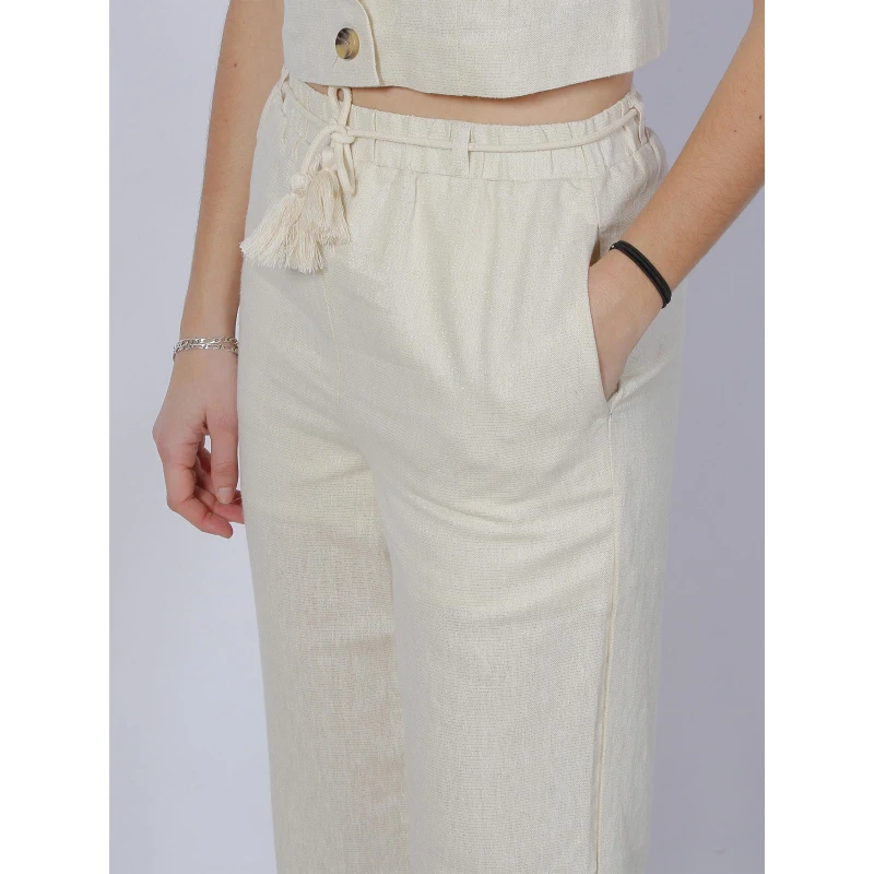Pantalon Lin Large Pailleté Ryle Beige Femme - Vero Moda 6 Pantalon Lin Large Pailleté Ryle Beige Femme - Vero Moda – Image 4