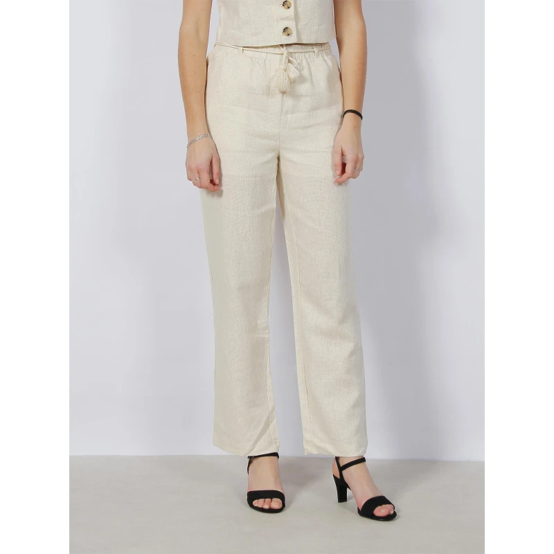Pantalon Lin Large Pailleté Ryle Beige Femme - Vero Moda 3 Pantalon Lin Large Pailleté Ryle Beige Femme - Vero Moda