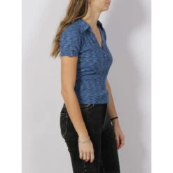 Polo Côtelé Latifah Bleu Chiné Femme - Guess 8 Polo Côtelé Latifah Bleu Chiné Femme - Guess -Vero Vetements Magasin polo cotele latifah bleu chine femme guess 2