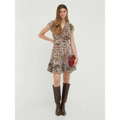 Robe Brigida Flare Jaguar Print Marron Femme - Guess -Vero Vetements Magasin robe brigida flare jaguar print marron femme guess 2