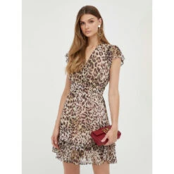 Robe Brigida Flare Jaguar Print Marron Femme - Guess