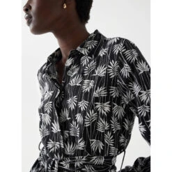 Robe Chemise Ceinture Feuillage Blanc Noir Femme - Salsa -Vero Vetements Magasin robe chemise ceinture feuillage blanc noir femme salsa 2