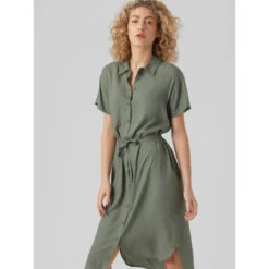 Robe Chemise Mi-longue Bumpy Kaki Femme - Vero Moda 9 Robe Chemise Mi-longue Bumpy Kaki Femme - Vero Moda -Vero Vetements Magasin robe chemise mi longue bumpy kaki femme vero moda 3