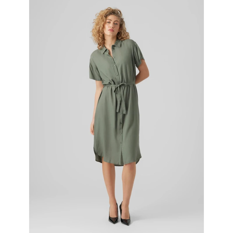 Robe Chemise Mi-longue Bumpy Kaki Femme - Vero Moda 3 Robe Chemise Mi-longue Bumpy Kaki Femme - Vero Moda