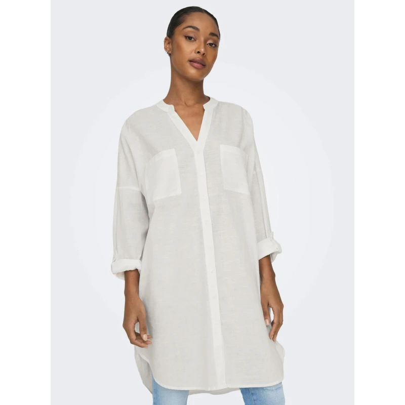 Robe Chemise Oversize Apeldoorn Blanc Femme - Only 6 Robe Chemise Oversize Apeldoorn Blanc Femme - Only – Image 4