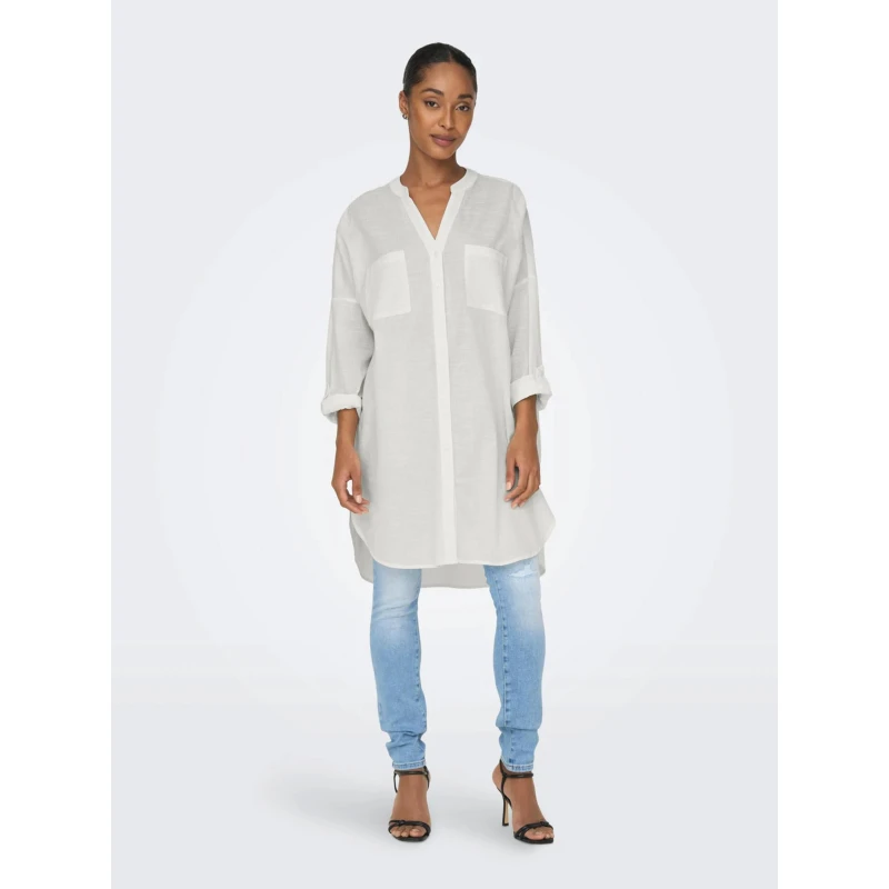 Robe Chemise Oversize Apeldoorn Blanc Femme - Only 3 Robe Chemise Oversize Apeldoorn Blanc Femme - Only