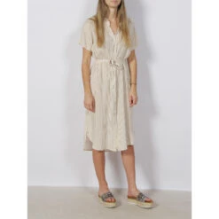 Robe Chemise Rayée Bumpy Beige Femme - Vero Moda