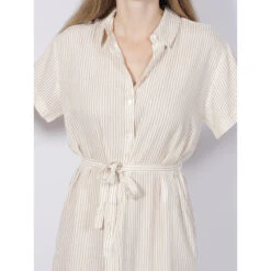 Robe Chemise Rayée Bumpy Beige Femme - Vero Moda -Vero Vetements Magasin robe chemise rayee bumpy beige femme vero moda 3