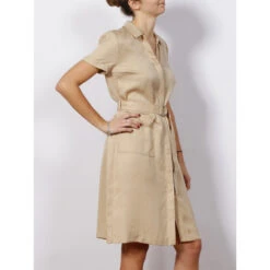 Robe Chemise Utility Tencel Beige Femme - Calvin Klein -Vero Vetements Magasin robe chemise utility tencel beige femme calvin klein 2