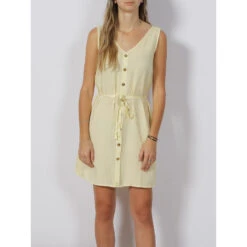 Robe Courte Rayée Bumpy Jaune Blanc Femme - Vero Moda