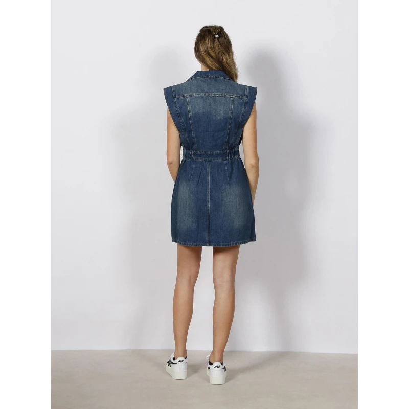 Robe En Jean Sans Manches Ceintré Stone Bleu Femme - Morgan 4 Robe En Jean Sans Manches Ceintré Stone Bleu Femme - Morgan – Image 2