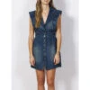 Robe En Jean Sans Manches Ceintré Stone Bleu Femme - Morgan