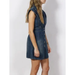 Robe En Jean Sans Manches Ceintré Stone Bleu Femme - Morgan 8 Robe En Jean Sans Manches Ceintré Stone Bleu Femme - Morgan -Vero Vetements Magasin robe en jean sans manches ceintre stone bleu femme morgan 2