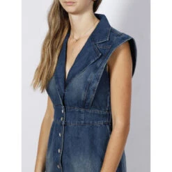 Robe En Jean Sans Manches Ceintré Stone Bleu Femme - Morgan 9 Robe En Jean Sans Manches Ceintré Stone Bleu Femme - Morgan -Vero Vetements Magasin robe en jean sans manches ceintre stone bleu femme morgan 3