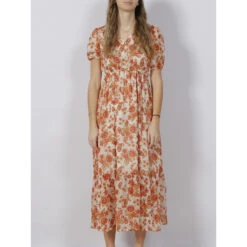 Robe Longues à Fleurs Zaltana Orange Femme - Deeluxe
