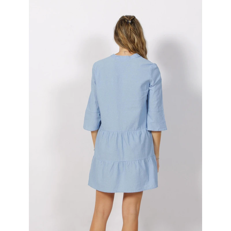 Robe Manches 3/4 Sofie Bleu Clair Femme - Vero Moda 4 Robe Manches 3/4 Sofie Bleu Clair Femme - Vero Moda – Image 2
