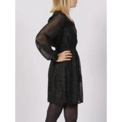 Robe Manches Longues à Pois Pailleté Dee Noir Femme - Only -Vero Vetements Magasin robe manches longues a pois paillete dee noir femme only 2