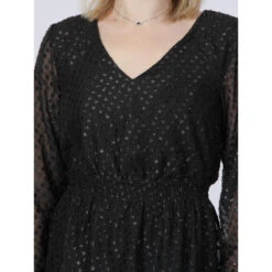 Robe Manches Longues à Pois Pailleté Dee Noir Femme - Only -Vero Vetements Magasin robe manches longues a pois paillete dee noir femme only 3