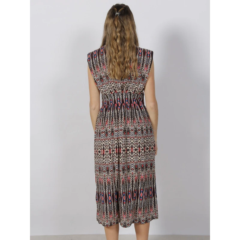 Robe Midi Fendue à Imprimés Irmah Noir Rouge Femme - Deeluxe 4 Robe Midi Fendue à Imprimés Irmah Noir Rouge Femme - Deeluxe – Image 2