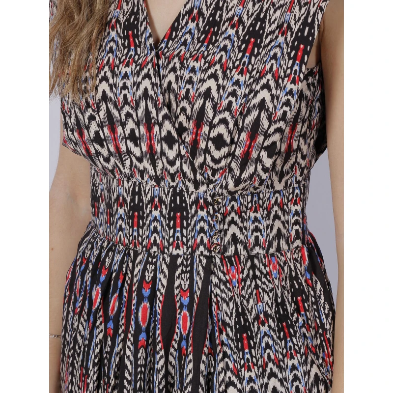 Robe Midi Fendue à Imprimés Irmah Noir Rouge Femme - Deeluxe 6 Robe Midi Fendue à Imprimés Irmah Noir Rouge Femme - Deeluxe – Image 4