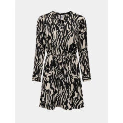 Robe Piper Manches Longues Beige Noir Femme - Jacqueline De Yong