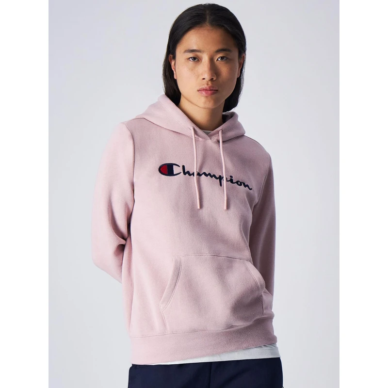 Sweat à Capuche Logo Brodé Rose Clair Femme - Champion 3 Sweat à Capuche Logo Brodé Rose Clair Femme - Champion