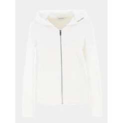 Sweat à Capuche Zip Micro Logo Blanc Femme - Calvin Klein