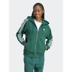 Sweat à Capuche Zippé 3s Ft Logo Brodé Vert Femme - Adidas