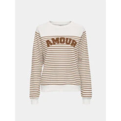 Sweat Rayé Shela Amour Blanc Marron Femme - Only
