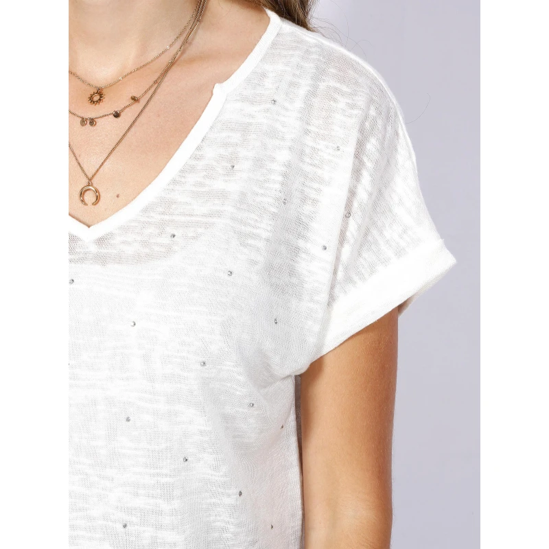 T-shirt Bibou à Clous Crème Femme - Le Temps Des Cerises 6 T-shirt Bibou à Clous Crème Femme - Le Temps Des Cerises – Image 4