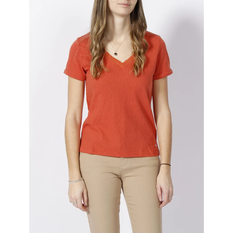 T-shirt Chenoa Col Pailleté Orange Femme - Deeluxe 3 T-shirt Chenoa Col Pailleté Orange Femme - Deeluxe
