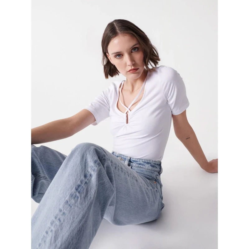 T-shirt Col Lannières Croisées Blanc Femme - Salsa 5 T-shirt Col Lannières Croisées Blanc Femme - Salsa – Image 3