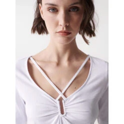 T-shirt Col Lannières Croisées Blanc Femme - Salsa 9 T-shirt Col Lannières Croisées Blanc Femme - Salsa -Vero Vetements Magasin t shirt col lannieres croisees blanc femme salsa 3