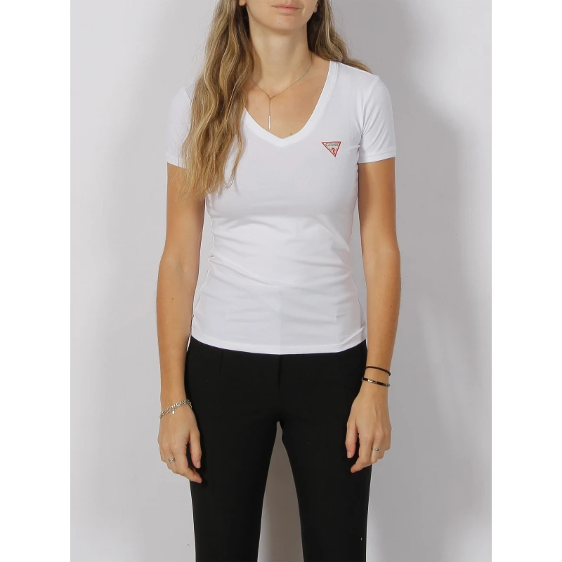 T-shirt Col V Mini Triangle Blanc Femme - Guess 3 T-shirt Col V Mini Triangle Blanc Femme - Guess