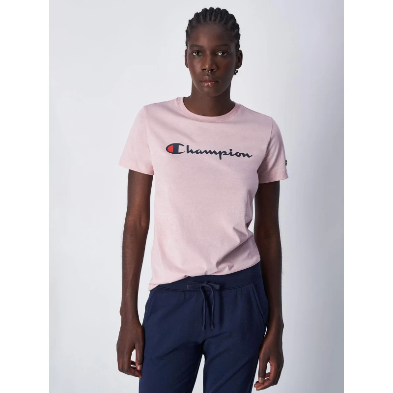 T-shirt Crewneck Logo Rose Femme - Champion 3 T-shirt Crewneck Logo Rose Femme - Champion